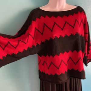 Ralph Lauren Red Linen Knit Sweater Womens Oversized Crop PS Vintage Half Sleeve